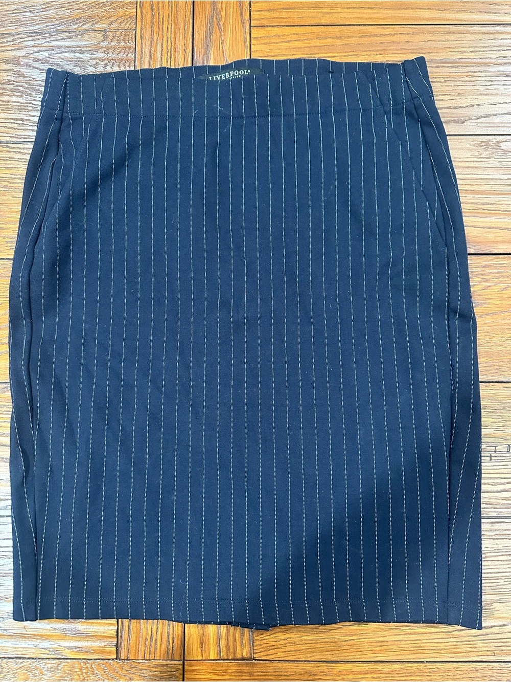 Liverpool Women's Navy Pinstripe Pencil Skirt - Slim Fit